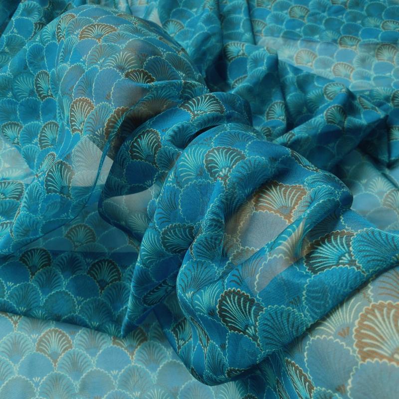 Fish Scale Pattern Printed Fabric Encrypted Silk Chiffon Ethnic for DIY Hanfu Dresses