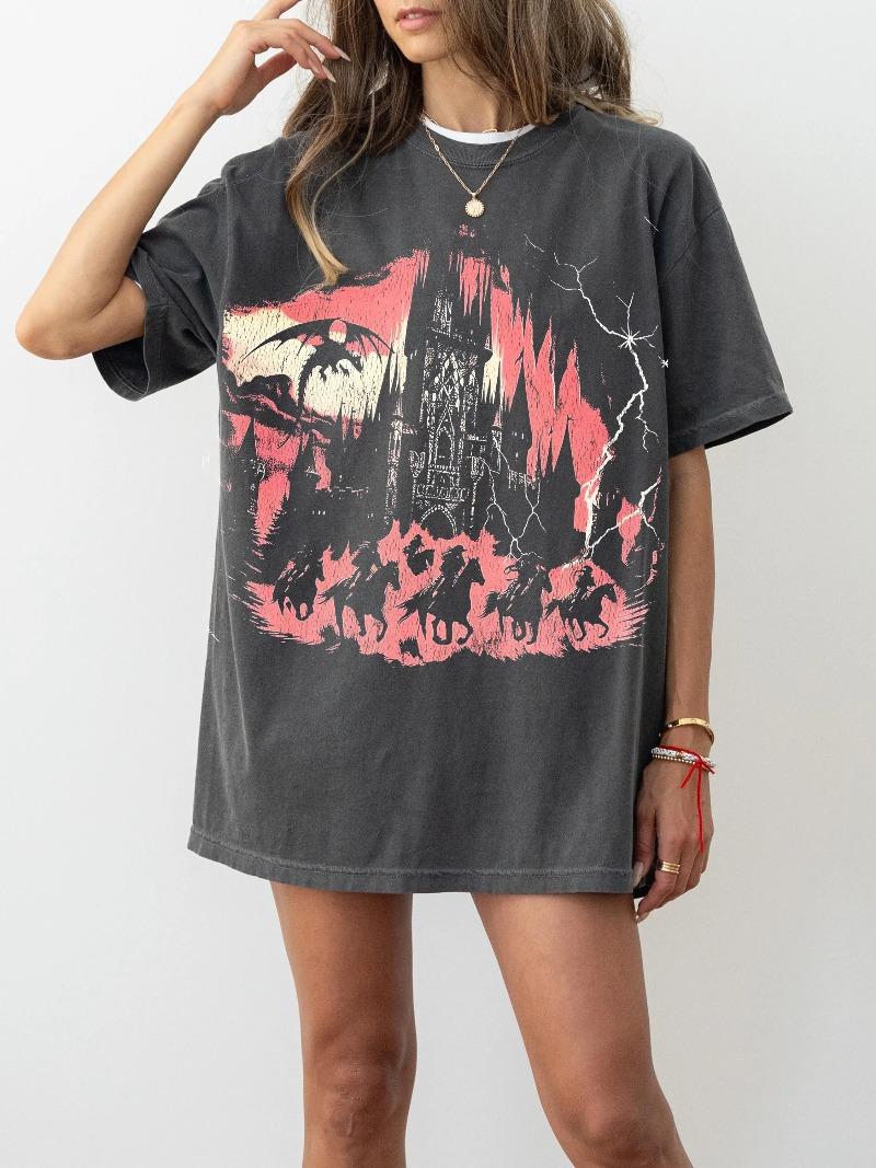 Dragon Shirt Vintage Dragon Graphic Tshirt Dark Art Shirt Dragon Tee Dark Fantasy Shirt Dark Castlemedieval Shirt Y2k S