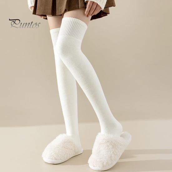 1 Pair Women Winter Socks Tihick Plush Over Knee Socks Anti-slip Solid Color Warm Thickened Stockings Warmth Socks for Various Occasions