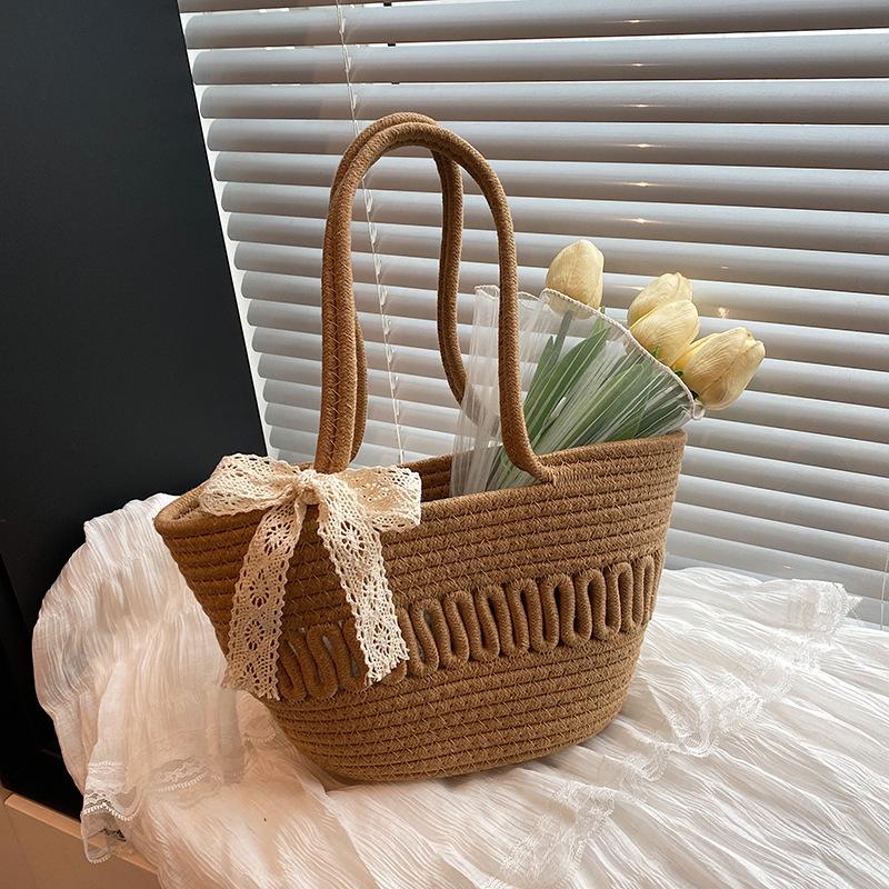 

Плетеная соломенная сумка ручной работы женская 2025 новая сумка-корзина для овощей женская модная ins отпускной стиль ротанговая пляжная сумка коричневый