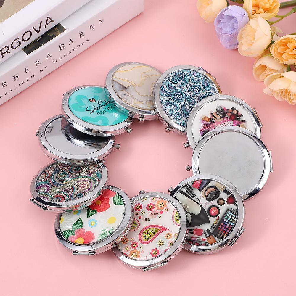 Portable Stainless Steel Cartoon Dual-Sided Round Pocket Makeup Mirror