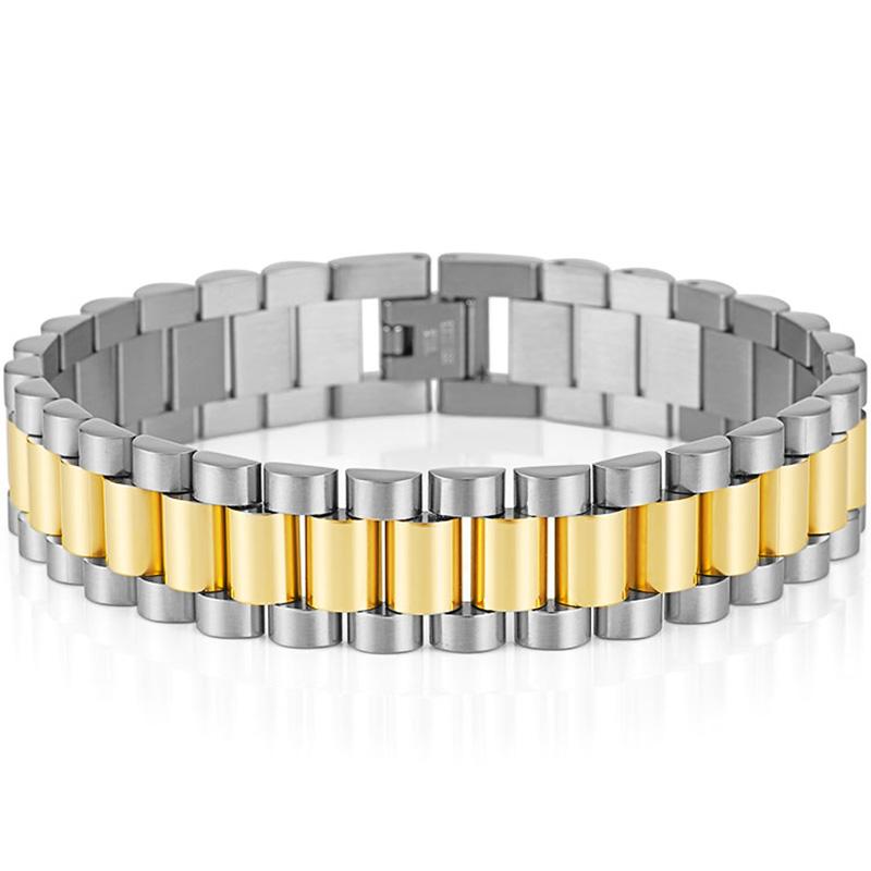 15 MM Breite 8/9 Zoll Lange Uhr Kette Stil Armband Mann Armband Für Männer Gold Farbe Edelstahl Jungen Schmuck Zubehör