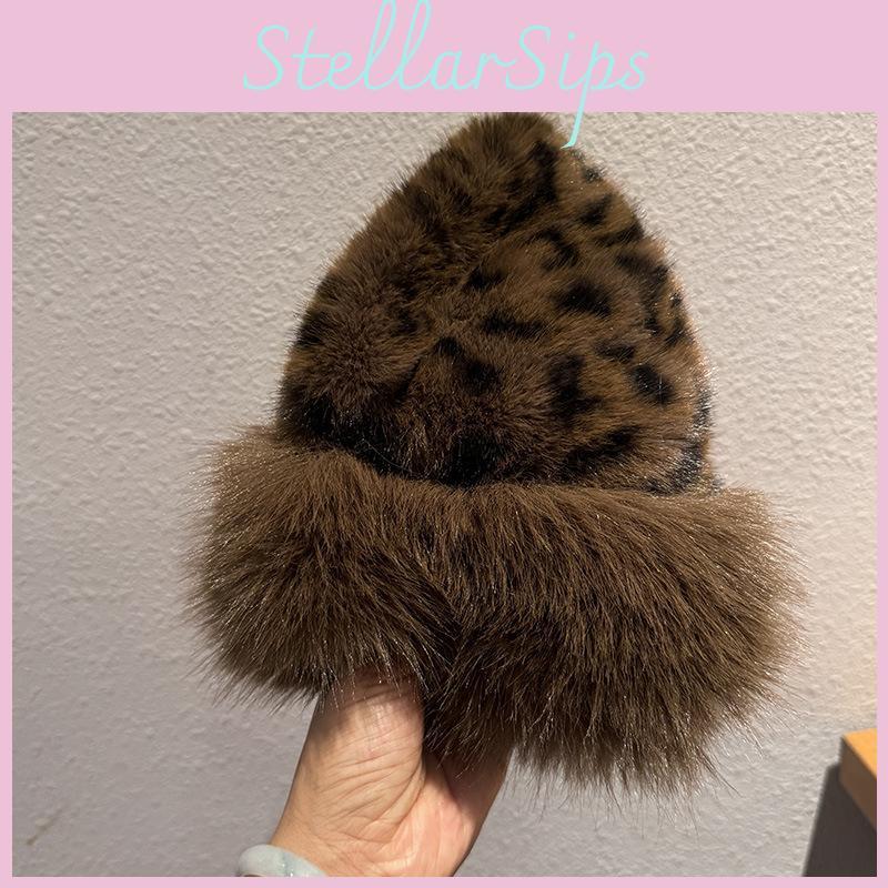 Hat Mongolian Women Thick Plush Windproof Leopard Print Hat Accessory Winter