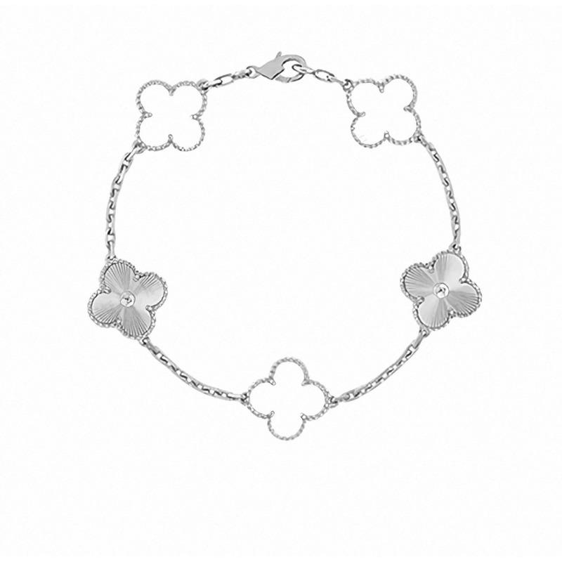 Four-leaf Clover Five-flower Bracelet for Women Rose Gold Lucky Clover Bracelet with White Mother-of-pearl and Red Agate Fashionable Bangle