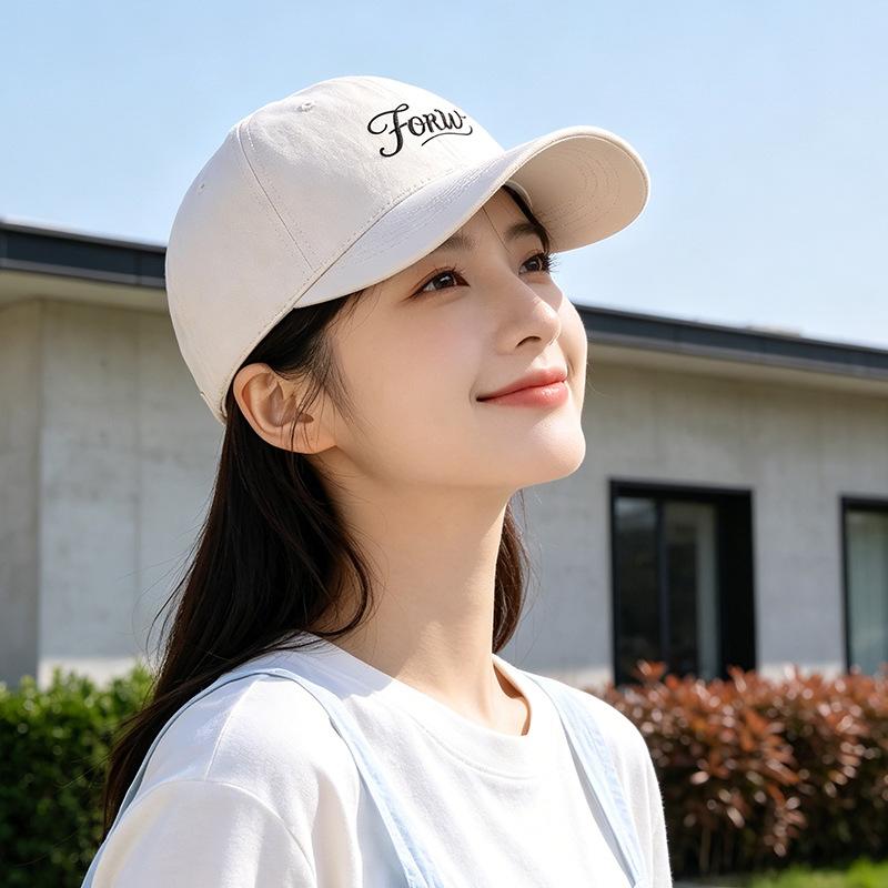 Fashion Hat Women's Baseball Cap New Korean Embroidered Versatile Baseball Cap Face-Flattering Small and Large Brimmed Sunshade Sun Hat