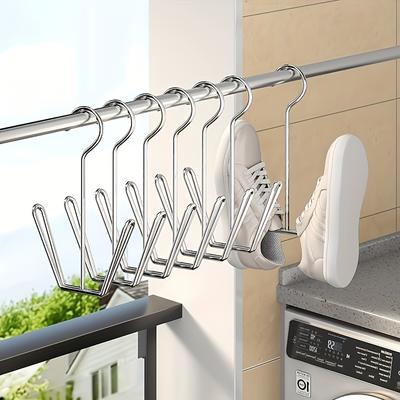 3 Stück/Set Edelstahl Schuhregal Kleiderbügel Metall Aufbewahrungsbox Platzsparend mit Schrankhaken Silber Haushalts Wäsche Zubehör