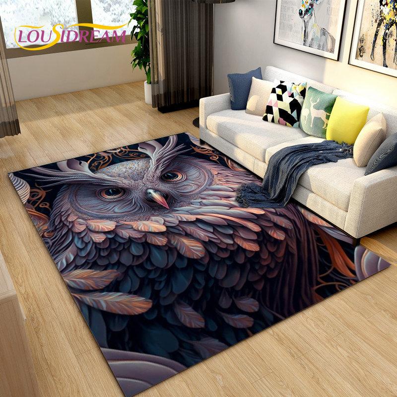 3D Cartoon Cute Owl Area Rug,Carpet Rug for Home Living Room Children's Bedroom Sofa Doormat Decor,Kitchen Non-slip Floor Mat