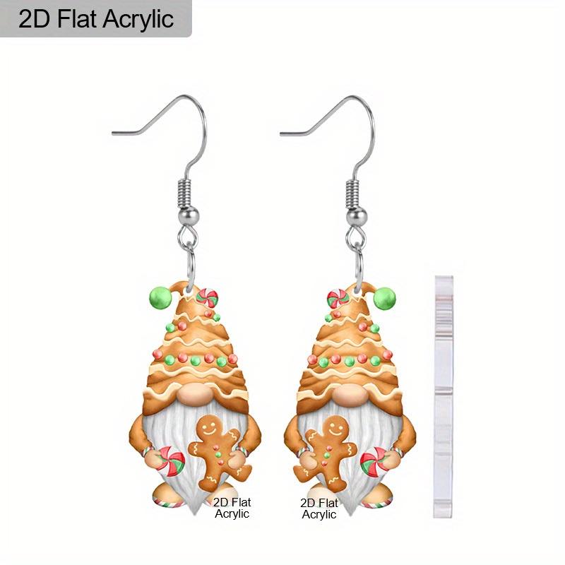 2D Flat Christmas Earrings, Christmas Theme Earrings Acrylic Santa Claus/Gingerbread Man Dangle Earrings Xmas Holiday Earrings for Women