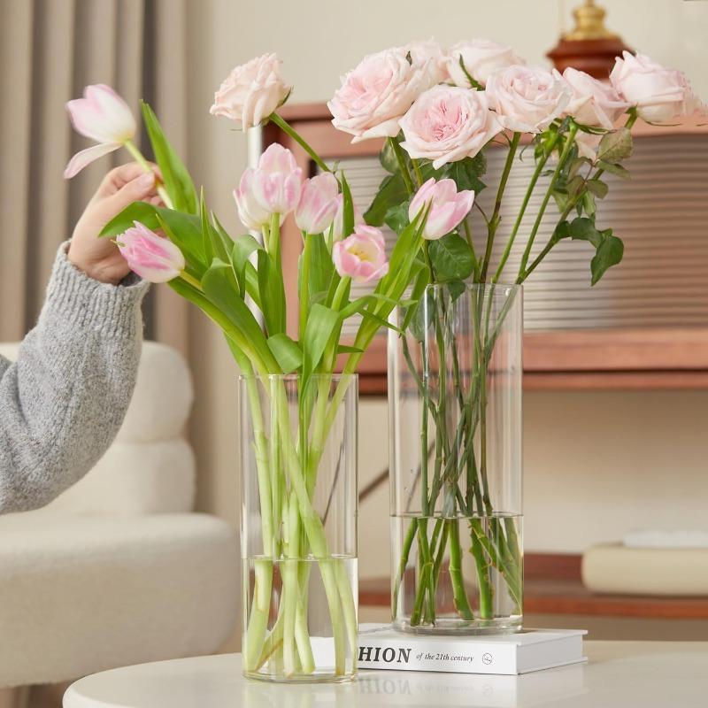 Vaso per Fiori Cilindrico Trasparente in Acrilico Infrangibile Alto Grande Vasi in Plastica per Decorazione Matrimonio Festa Vaso Fioriera Idroponica