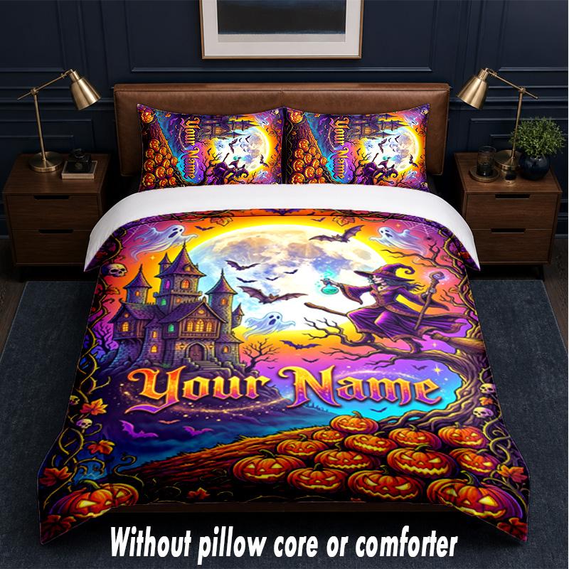 Halloween Theme Custom Text Or Name 3Pcs Bedding Set,1 Flat Sheet & 2 Pillowcases Personalized Home Bedding