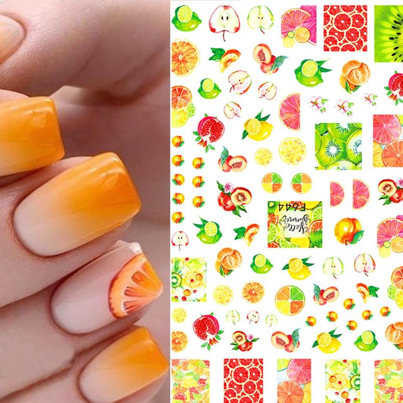 1pcs Summer Sticker Nail Art Decorations Leaves Flower 3D Adhesive Stickers Woman Face Fruit Foil Manicure Wrap