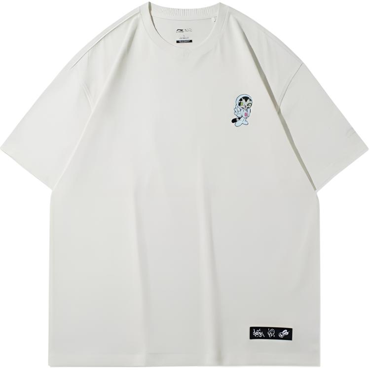 Li Ning X Persue Коллаборация с художником Серия спортивной моды Футболка с графическим принтом Женские топы Белый AHSRA74-3 S