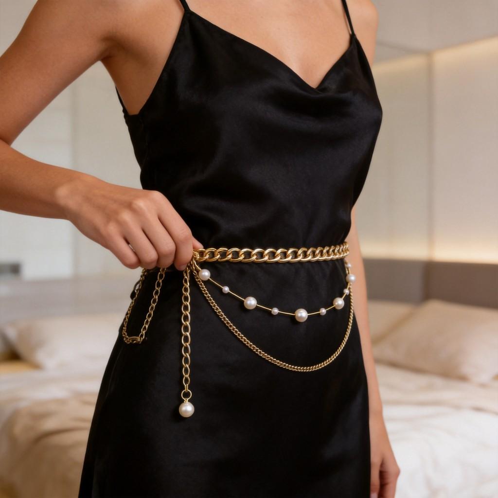 Vintage European Body Chain With Pearl Multilayer Design For Casual Summer Wear