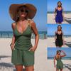 Women Solid Two Piece Tankini Swimsuit With Pocket Casual Beach Swimwear