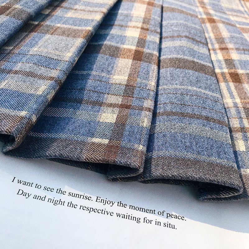 Nowa tweedowa plisowana spódnica w kratę z wysokim stanem, w kształcie litery A, cienka, w dużym rozmiarze, pół ciała