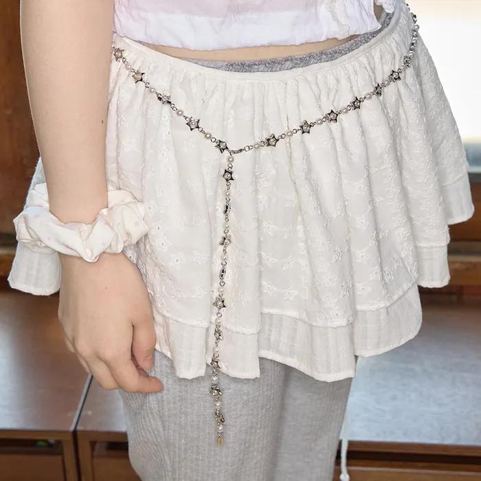 Star Pearl Chain Belt Silver