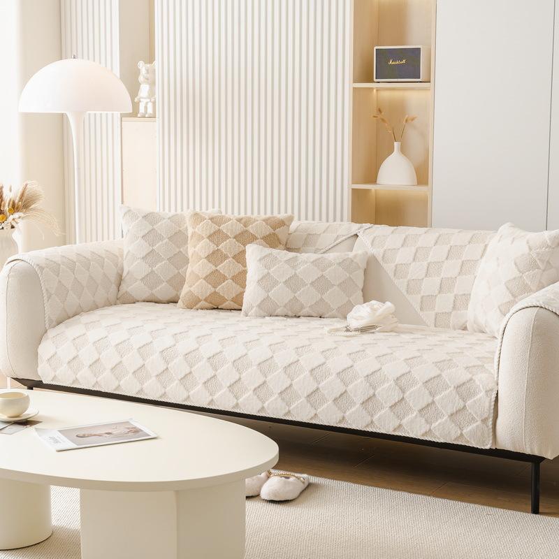 Plush Plaid Sofa Cover Thickened Warm Non-Slip Cushion Winter Luxury Living Room Sofa Decorative Dust Cover Soft Cloth Towel