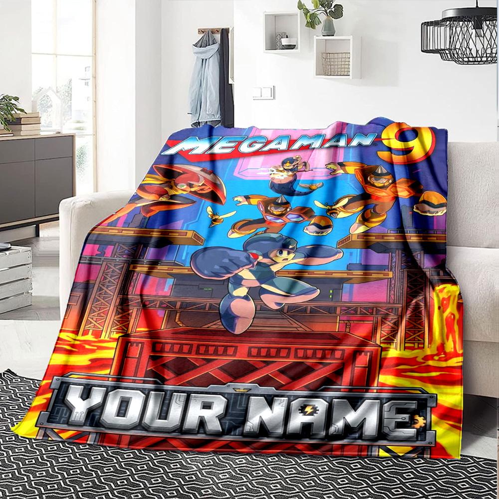 Name Custom Mega man Print Flannel Blanket High Quality Warm Comfortable Cover for All Seasons Perfect for Gifts Home Decor