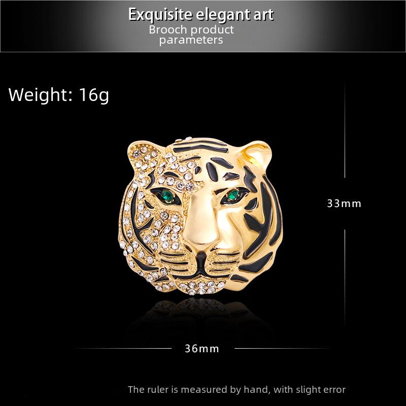 High-End Rhinestone Tiger Brooch for Men's Suit