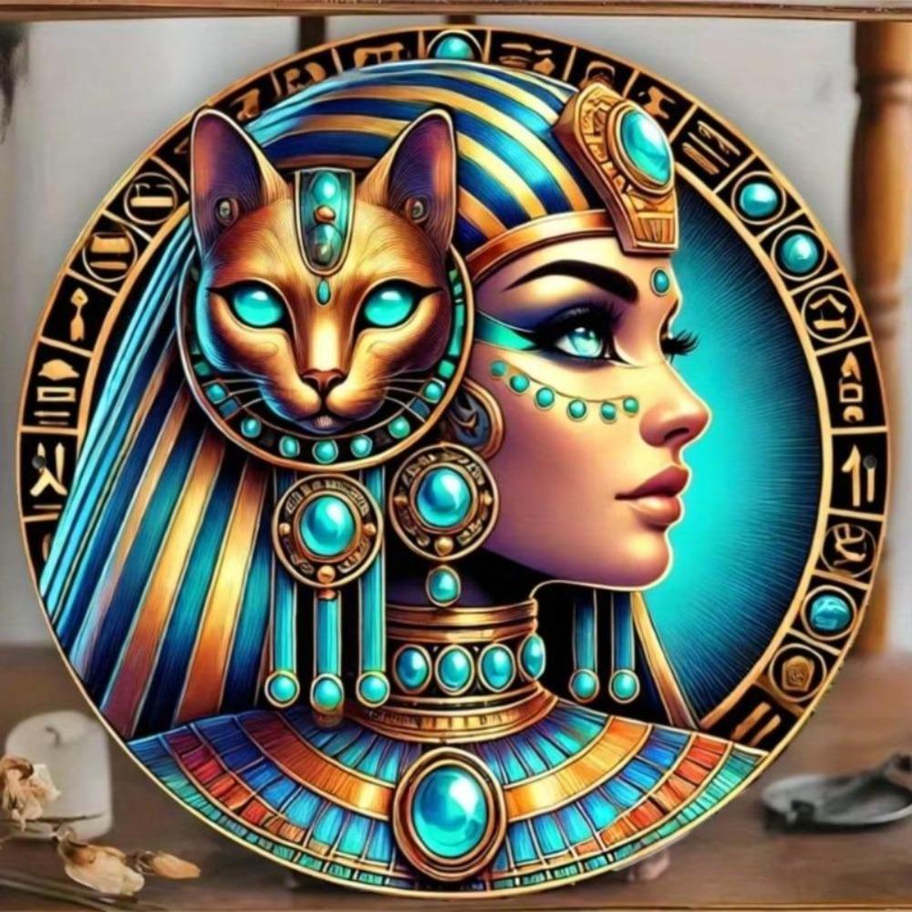 Vintage Bastet Kat Metalen Wandkunst Egyptische Godin Decoratie met Hiërogliefen
