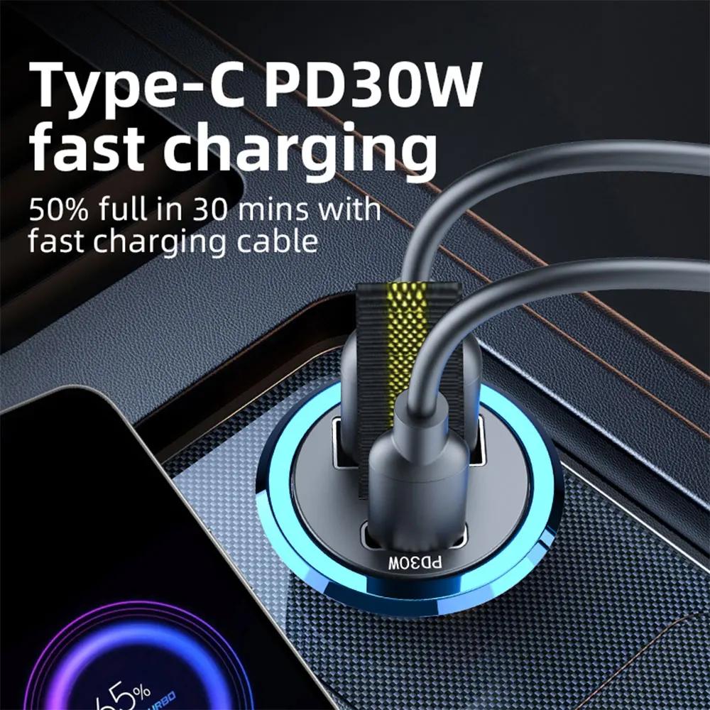 Mini Car Charger 12-24V Cigarette Lighter Fast Charging Type-C PD Quick Charge Car Phone Charger Adapter for IPhone 15 Huawei