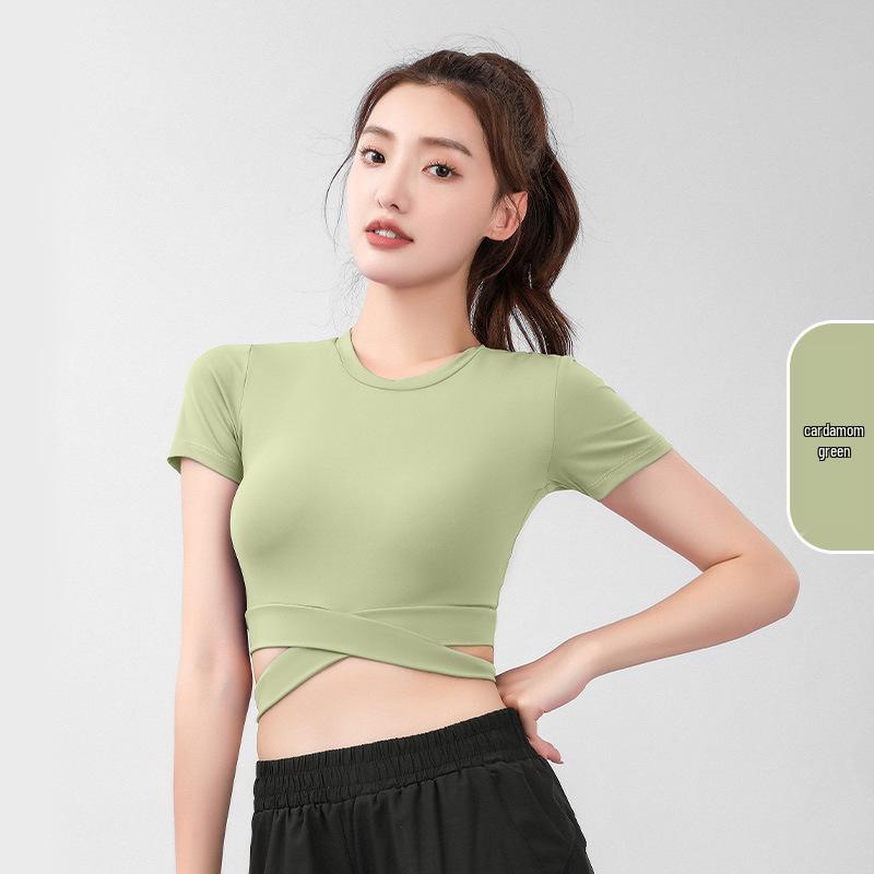 

Peach Cross Short-Sleeve Seamless Yoga Suit - Slim, High-Waist Fitness Top for Women Extra Extra Large