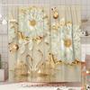 1pc Shower Curtain - Elegant White Flowers and Golden Swans Design for a Luxurious Bathroom Waterproof