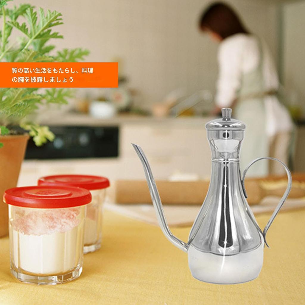 Oljekanna i rostfritt stål, köksoljekanna med filter för restolja, läckagesäker, för matlagning, oljeförvaring (500ML)