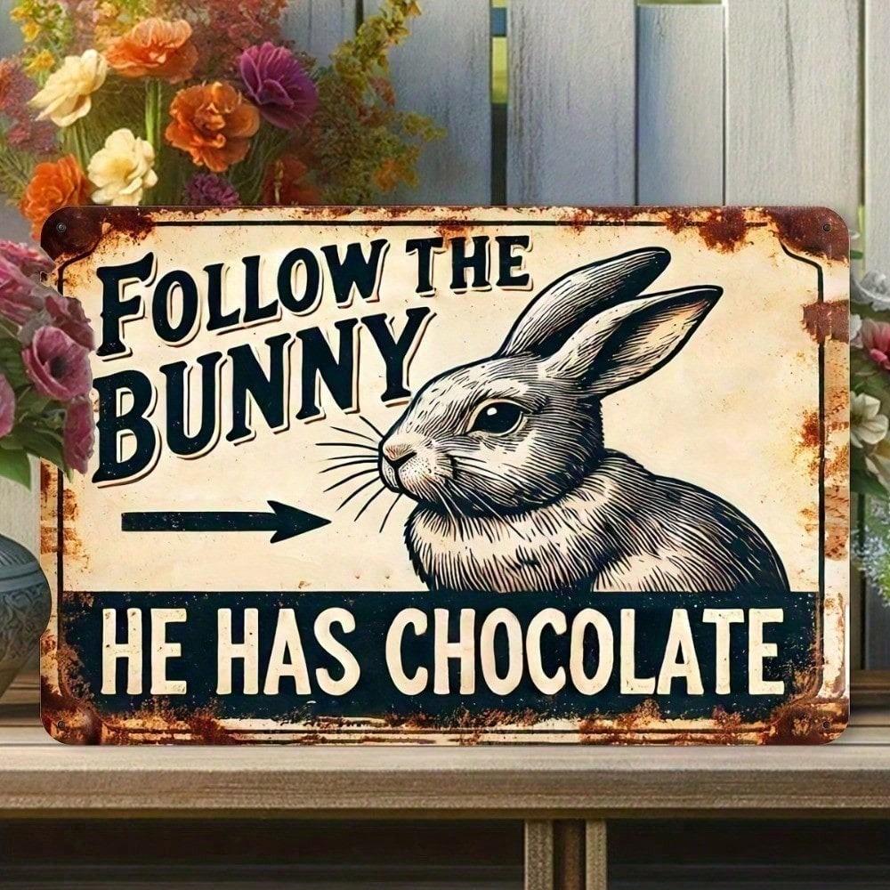 Vintage Rabbit Metal Sign 8x12 Inch Rustic Easter Bunny Decor Distressed Wall Art for Home Garden Patio