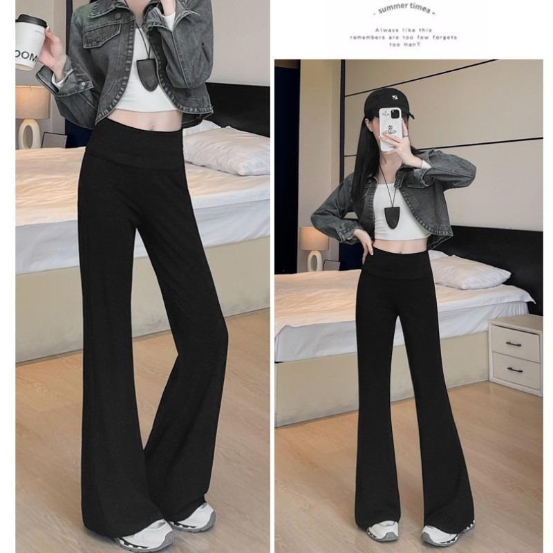 New early autumn cotton micro-flared casual pants women's horseshoe trousers drape slim elastic high-waisted floor pants