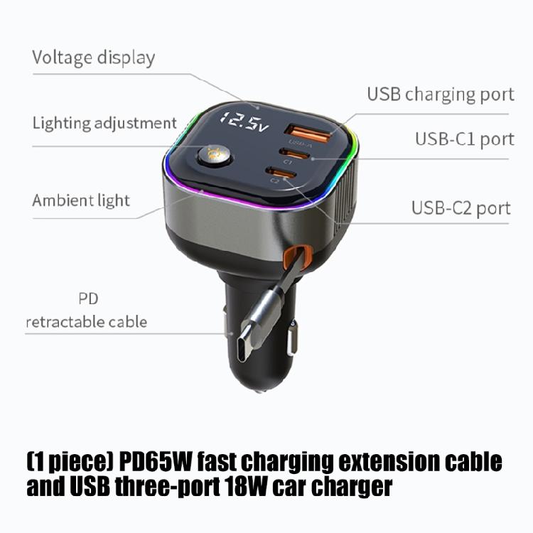 Voltages Display Heavy Duty Car Charger with Retractable Cable Multiple Port for 12V 24V Truck Use for Family Travel