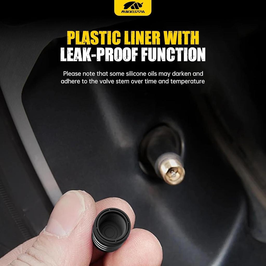 MIKKUPPA Tire Valve Caps - 5 Pack Tire Air Cap Metal with Plastic Liner Corrosion Resistant Leak-Proof Valve Stem Caps for Car, Motorbike, Trucks,