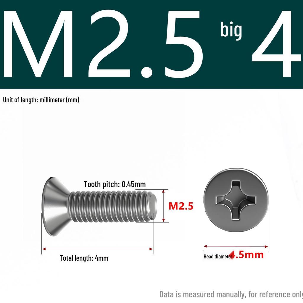 201 Stainless Steel Countersunk Phillips Head Screw: Flat Head Bolt M2-M8