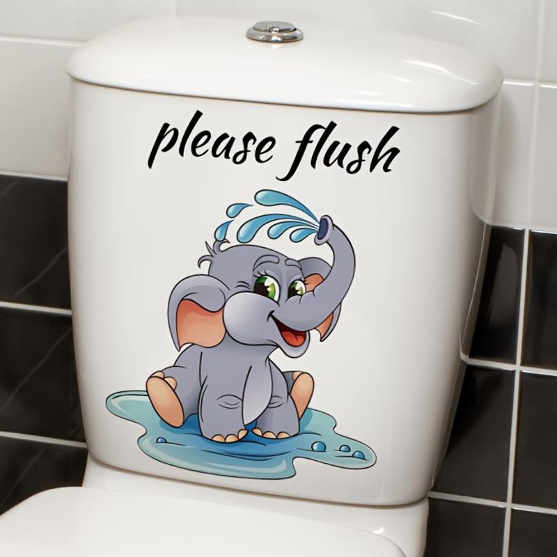 1pc Contemporary Style Cartoon Elephant Wall Sticker, PVC "Please Flush" Toilet Decor, Self-Adhesive Bathroom Decal,Animal Theme