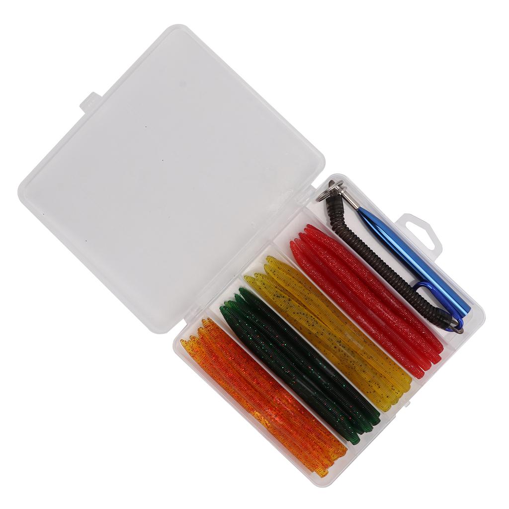 65pcs box Soft Worm Bait Fishing Lures Kit with Rubber O Ring Artificial Soft Lure Baits for Bass Fishing