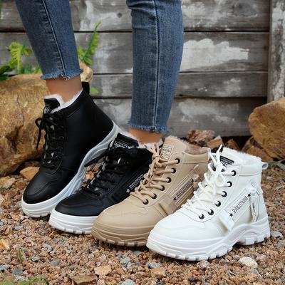Winter New Women's Cotton Shoes Martin Boots Front Lace-up Velvet Warm Platform Women's Cotton Shoes