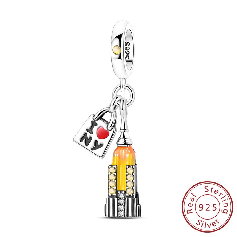 Original Copper Charms Beads Paris Eiffel Castle Church Pendant Fit Bracelet Bangle Pendant Women Diy Jewelry Gift