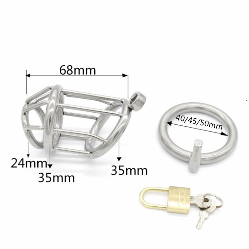 Male Chastity Ring Cage Lock Belt for Men Stainless Steel Silver Lock Bird