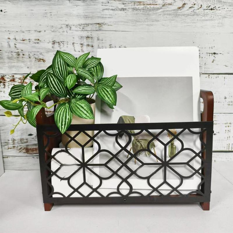 Multifunkční stojací úložný regál na knihy, časopisy, noviny Dřevěný organizér Elegantní domácí dekorace