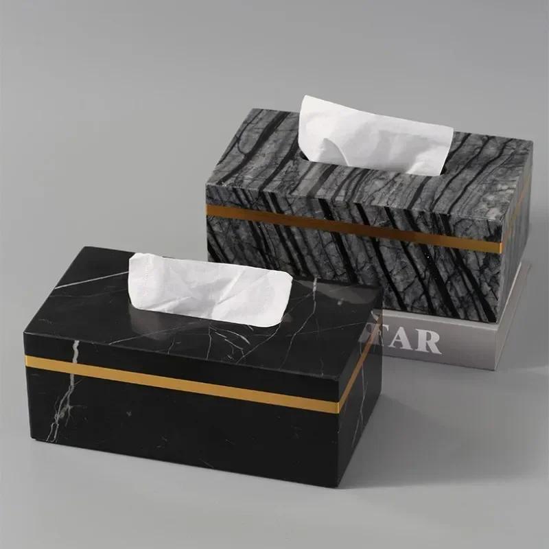 Nordic Modern Natural Marble Tissue Box Rectangular Light Luxury Paper Box Home Hotel Model Room Ornaments Creative Crafts