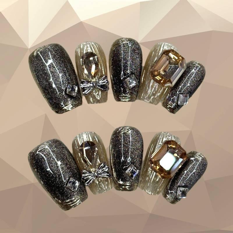 Wearing Nail Handmade Black Cat Eye Metal Explosive Flashing Nail Wearable