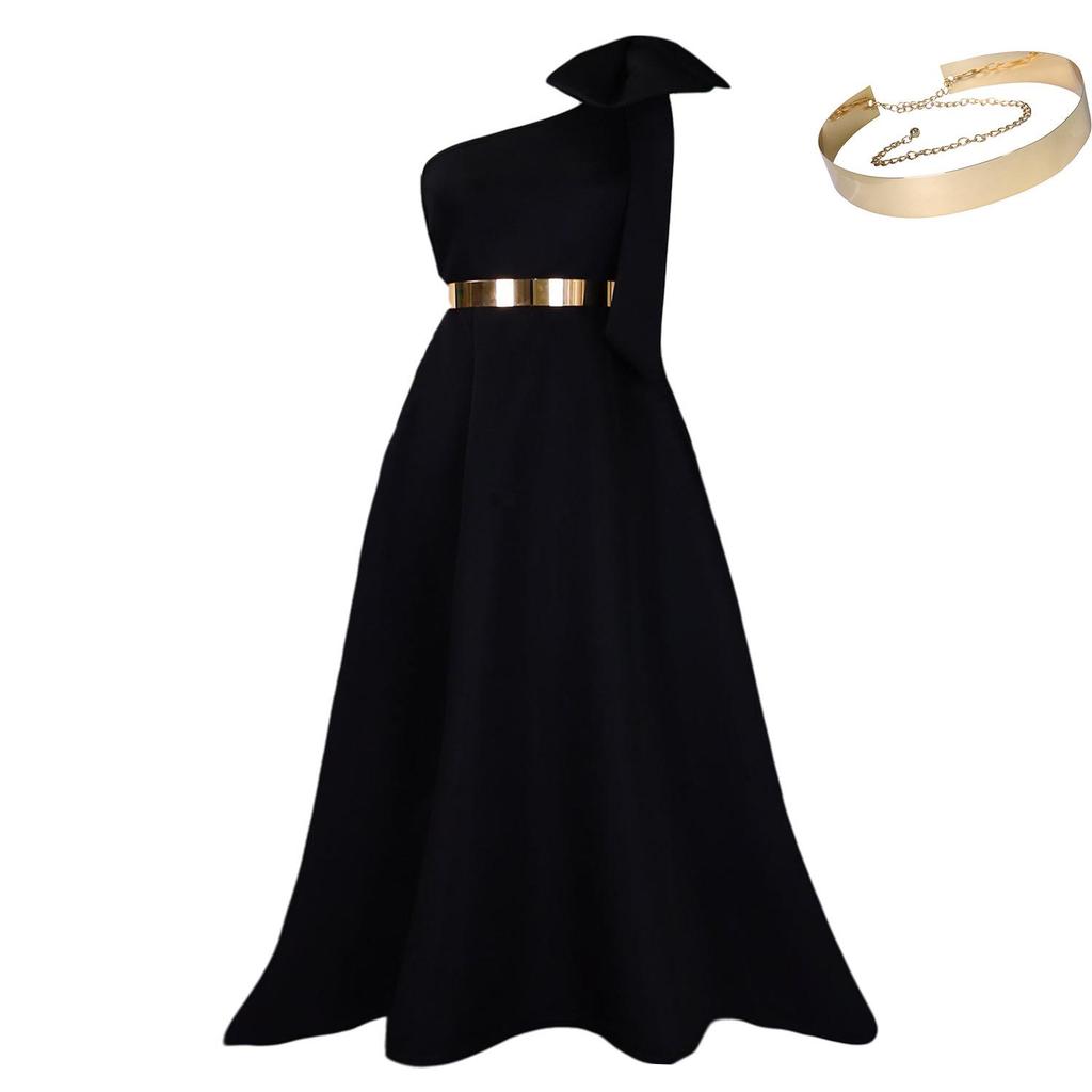 C8613 Elegant European and American Summer One-Shoulder Bow Long Evening Dress