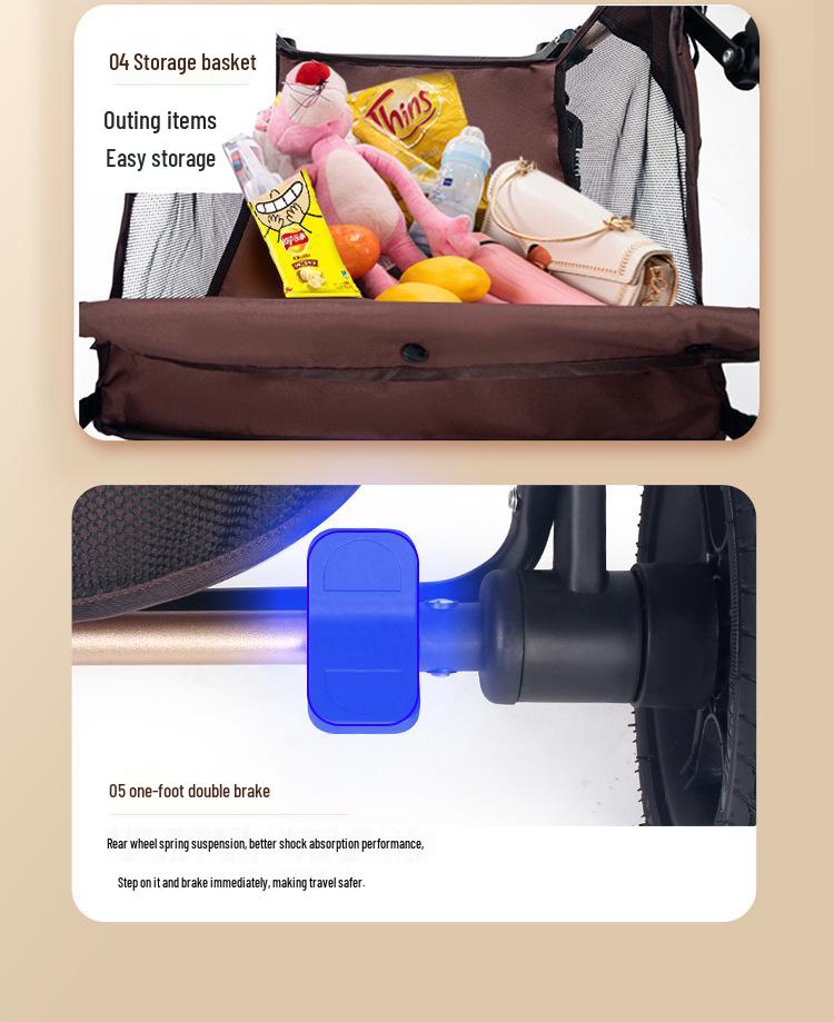 Lightweight Reversible Baby Stroller, One-Click Fold, High Landscape, Shock Absorption, All-Season, Four-Wheel Baby Carriage.