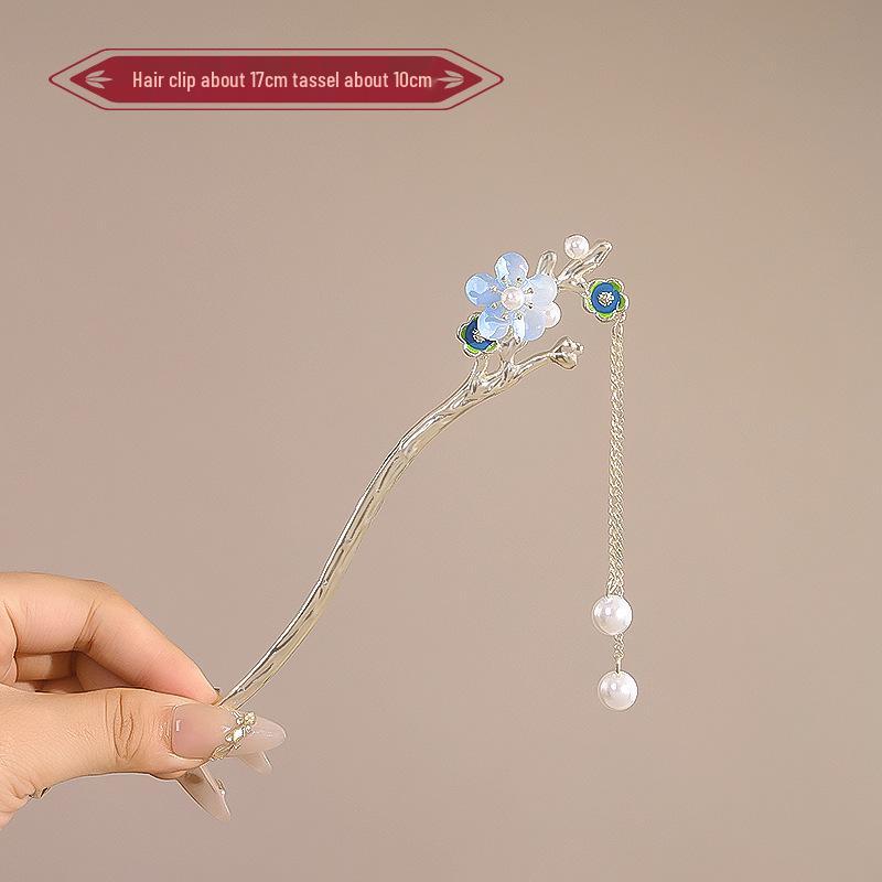 Elegant Red Rose Tassel Hairpin - U-shaped Hair Accessory for Women, Perfect for Updos and Traditional Attire.