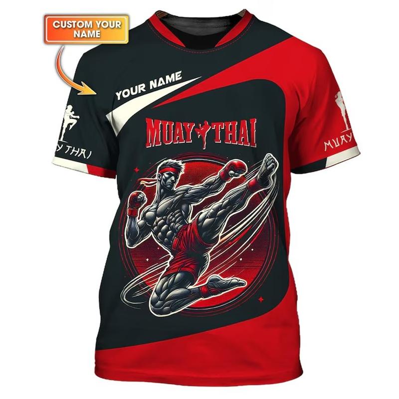 Muay Thai Fans Custom Name T-shirt For Men's Clothing Fitness Train Breathable Short Sleeve T Shirts Summer Sport Print Tee