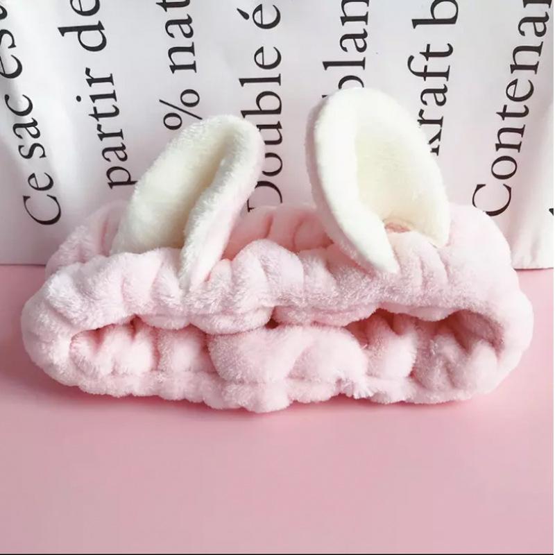 Custom Logo OMG Bowknot Wash Face Hairband Rabbit Cat Ear Cute Plush Lady Soft Women Elastic Hair Band Flannel Make up Headbands