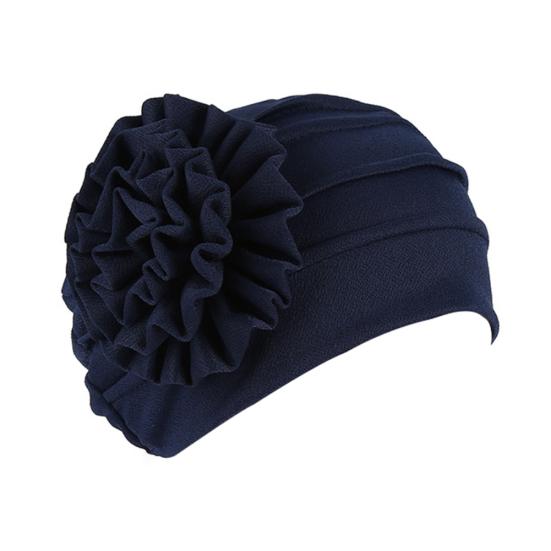 Turban Hat Stretchy Breathable Solid Color Women Side Flower Beanie Cap Headwear Hair Accessories