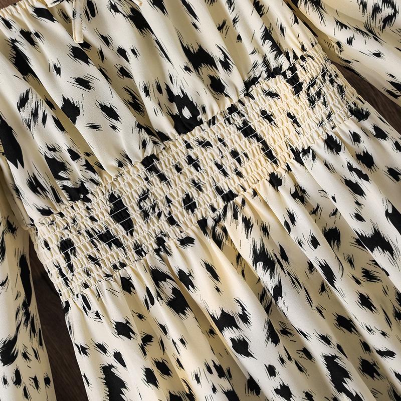 Girls Dress Children's Clothing Autumn New French Elegant Printed Long Sleeve Waist Princess Dress