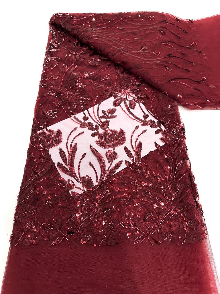 Red African Lace Fabric 2025 Sequins Beaded Embroidery Groom Nigerian Bridal High Quality French Tulle Lace Fabric For Sewing