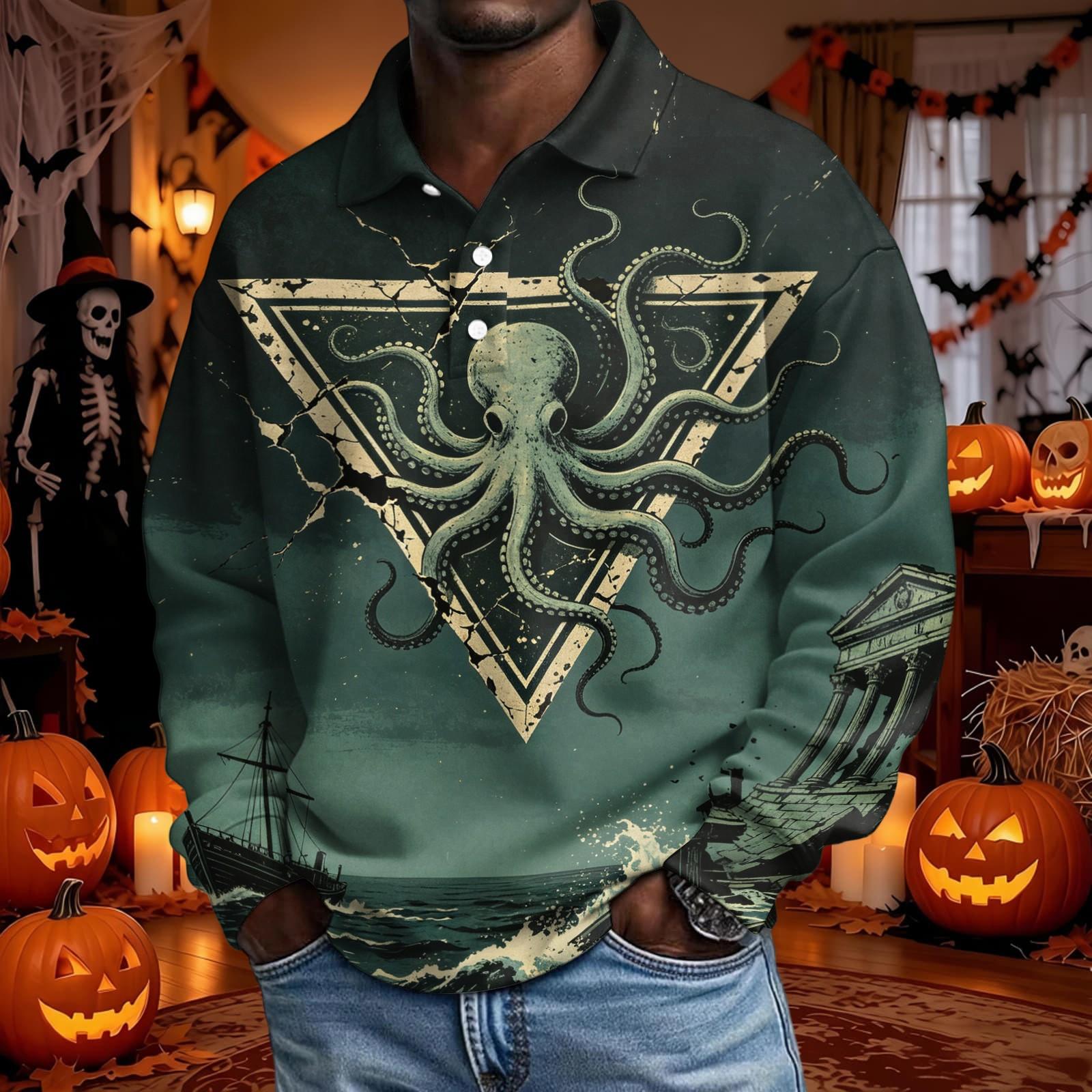 Men s Long Sleeve Button Down Shirt for Halloween Costume - Fashionable Button Up Top M